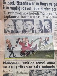 Hürriyet Gazetesi - Turkish Newspaper - 17 Mayıs 1960 - zirve toplantısı tehlike geçirdi - Kruşçef Eisenhower'in Rusya'ya gelmesi için yaptığı daveti dün birden geri aldı fotoğraf - İstanbul'un elektrik ihtiyacını Anadolu'daki santrallerden temin etmek için Kandilli ile Arnavutköy arasında dikilen direkler fotoğraf - Kıbrıslı Türkler acele beşli konferans istiyor - Cannes film festivali'nde parlayan yıldız Martine Messager fotoğraf - Adnan Menderes İzmir'de temel atma ve açılış töreninde bulundu fotoğraf - Zafer gazetesi yazı işleri müdürü Fatin Fuat Tozer Dün tahliye edildi fotoğraf - Lüks Nermin Dün hapisten çıktı Fotoğrafı - İstanbul sinema tiyatro programı  - Pathe plaklarında Sevim Erdi - Feriköy futbol takımı Dün bir Avrupa turnesine çıktı - Beşiktaş ve Fenerbahçe Adana'daki dörtlü turnuva maçlarına katılacak - Fransız santraforu Kopa barcelona'ya gidiyor fotoğraf - bu haftaki Spor Toto maçları - Fenerbahçe organizasyon komitesi dün de toplandı