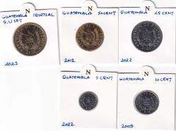 Guatemala Tedavüldeki Madeni Paralar 5 adet Takım Normatif Kapama İçinde
