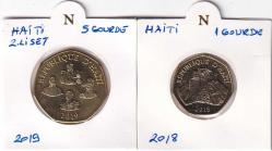 HaitiTedavüldeki Madeni Paralar 2 adet Takım Normatif Kapama İçinde