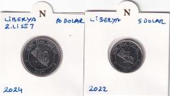 Liberya Tedavüldeki Madeni Paralar 2 adet Takım Normatif Kapama İçinde