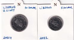 Liberya Tedavüldeki Madeni Paralar 2 adet Takım Normatif Kapama İçinde