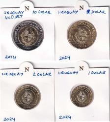 Uruguay Tedavüldeki Madeni Paralar 4 adet Takım Normatif Kapama İçinde