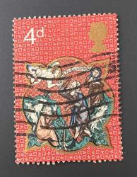 İngiltere Pulu - England Stamp - Postadan Geçmiş Pul Filateli - Damgalı - Kraliçe II. Elizabeth Resimli , Çobanlar ve Meleğin Görünüşü Temalı Noel Pulu, 4 PARA - YABANCI PULLAR -NOSTALJİK DOĞUM GÜNÜ HEDİYESİ