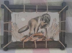 Deri Üzeri Kalem Çalışma Kurt Tablosu