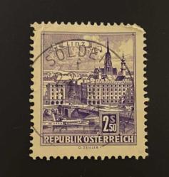 Avusturya Pulu - Österreich Austria Stamp - Postadan Geçmiş İkili Pul Filateli - Damgalı - Tuna Köprüsü, Linz Temalı Pul, 2.50 PARA - YABANCI PULLAR, NOSTALJİK DOĞUM GÜNÜ HEDİYESİ
