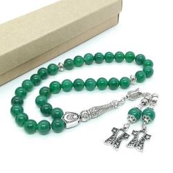 8 mm Yeşil Akik Tespih, Özel Tasarım Püsküllü