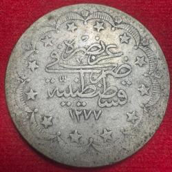 OSMANLI ABDÜLAZİZ 1861-1876  ( AH 1277-1293)  20 KURUŞ  GÜMÜŞ 1277/14