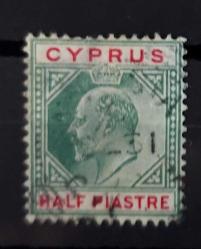 LOT.4 » İngiliz Yönetimindeki KIBRIS 1904 - 1/2p PUL - YARIM PIASTRE - KRAL VII. EDWARD - damgalı