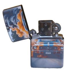 Yarış Arabası Baskılı Zippo Tarzı Benzinli Çakmak Siyah