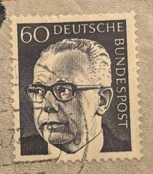 Almanya Pulu - Germany Stamp - Mektup Zarfından Kesilmiş / Postadan Geçmiş Pul Filateli - DAMGALI - CUMHURBAŞKANI GUSTAV HEINEMANN TEMALI PUL , 60 PARA - YABANCI PULLAR, NOSTALJİK DOĞUM GÜNÜ HEDİYESİ