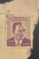 Türk Pulu - Turkish Stamp - Mektup Zarfından Kesilmiş /Postadan Geçmiş Pul Filateli - DAMGALI -  ATATÜRK TEMALI PUL, 100 KURUŞ - Türkiye Cumhuriyeti - NOSTALJİK DOĞUM GÜNÜ HEDİYESİ
