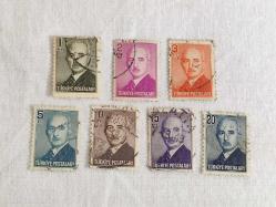 PUL0314-TÜRKİYE CUMHURİYETİ 1948 YILI İSMET İNÖNÜ TEMALI .7 ADET  DAMGALI PULLAR