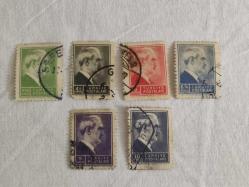 PUL0315-TÜRKİYE CUMHURİYETİ 1942-1944 YILI İSMET İNÖNÜ TEMALI .6 ADET  DAMGALI PULLAR