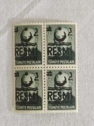 PUL0320-TÜRKİYE CUMHURİYETİ 1957 İNÖNÜ  PULLARI**ÜZERİ SÜRŞARJLI 4 LÜ BLOK RESMİ PULLAR---4 KURUŞ-3 KURUŞ
