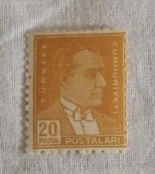 PUL0350-TÜRKİYE CUMHURİYETİ 1931 YILI  1.ATATÜRK TEMALI İNCE MAT KAĞIT PULU 20 PARA