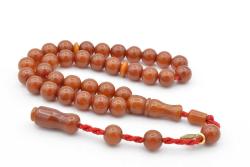 Hakkı Usta İmzalı Küre Kesim Bilek Boy Turuncu Sıkma Kehribar Tesbih