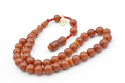 Hakkı Usta İmzalı Küre Kesim Bilek Boy Turuncu Sıkma Kehribar Tesbih