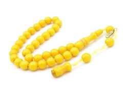 Hakkı Usta İmzalı Küre Kesim Bilek Boy Sarı Sıkma Kehribar Tesbih