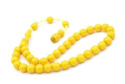 Hakkı Usta İmzalı Küre Kesim Bilek Boy Sarı Sıkma Kehribar Tesbih