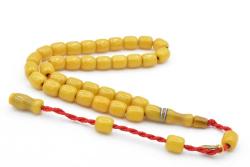 Hakkı Usta İmzalı Fıçı Kesim Bilek Boy Sarı Sıkma Kehribar Tesbih