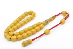 Hakkı Usta İmzalı Fıçı Kesim Bilek Boy Sarı Sıkma Kehribar Tesbih