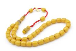 Hakkı Usta İmzalı Fıçı Kesim Bilek Boy Sarı Sıkma Kehribar Tesbih