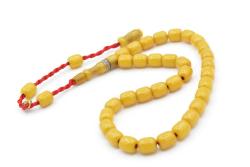 Hakkı Usta İmzalı Fıçı Kesim Bilek Boy Sarı Sıkma Kehribar Tesbih