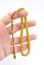 Hakkı Usta İmzalı Fıçı Kesim Bilek Boy Sarı Sıkma Kehribar Tesbih