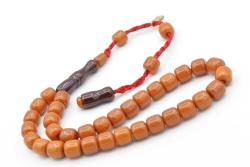 Hakkı Usta İmzalı Fıçı Kesim Bilek Boy Turuncu Sıkma Kehribar Tesbih