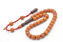 Hakkı Usta İmzalı Fıçı Kesim Bilek Boy Turuncu Sıkma Kehribar Tesbih