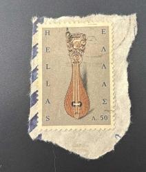 Yunanistan Pulu - Greek Stamp - Mektup Zarfından Kesilmiş / Postadan Geçmiş Pul Filateli - Damgalı - Girit Liri temalı pul , 50 PARA - YABANCI PULLAR - NOSTALJİK DOĞUM GÜNÜ HEDİYESİ