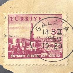 Türk Pulu - Turkish Stamp -Mektup Zarfından Kesilmiş / Postadan Geçmiş Pul Filateli - Galata, 1960 Damgalı - BATMAN PETROL RAFİNERİSİ , 30 PARA - Türkiye Cumhuriyeti - NOSTALJİK DOĞUM GÜNÜ HEDİYESİ