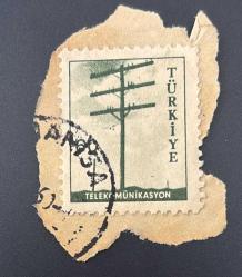 Türk Pulu - Turkish Stamp -Mektup Zarfından Kesilmiş / Postadan Geçmiş Pul Filateli - Damgalı - TELEKOMÜNİKASYON DİREĞİ TEMALI PUL,60 PARA - Türkiye Cumhuriyeti - NOSTALJİK DOĞUM GÜNÜ HEDİYESİ