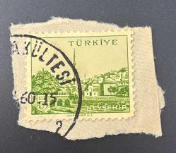 Türk Pulu - Turkish Stamp -Mektup Zarfından Kesilmiş / Postadan Geçmiş Pul Filateli -  Damgalı - NEVŞEHİR İLİ MANZARASI TEMALI PUL, 5 PARA - Türkiye Cumhuriyeti - NOSTALJİK DOĞUM GÜNÜ HEDİYESİ