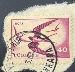 Türk Pulu - Turkish Stamp -Mektup Zarfından Kesilmiş / Postadan Geçmiş Pul Filateli - 1960 Damgalı -KIRLANGIÇ KUŞLARI TEMALI PUL, 40 PARA - Türkiye Cumhuriyeti - NOSTALJİK DOĞUM GÜNÜ HEDİYESİ