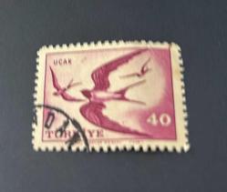 Türk Pulu - Turkish Stamp -Postadan Geçmiş Pul Filateli - Damgalı -KIRLANGIÇ KUŞLARI TEMALI PUL, 40 PARA - Türkiye Cumhuriyeti - NOSTALJİK DOĞUM GÜNÜ HEDİYESİ
