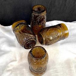 1970'ler Üzüm desenli Kalın Amber Cam Bardak Seti