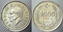 TÜRKİYE CUMHURİYETİ 1000 LİRA 1991.