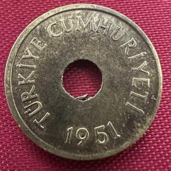 Türkiye Delikli 1 Kuruş 1951