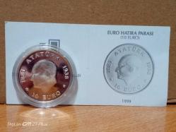 ATATÜRK 10 EURO DARPHANE HATIRA GÜMÜŞ (SERTİFİKALI)