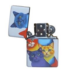 Dört Kedi Zippo Tarzı Benzinli Çakmak Siyah