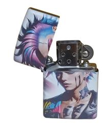Punkçı Kız Zippo Tarzı Benzinli Çakmak Siyah