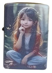 Düşünen Kız Zippo Tarzı Benzinli Çakmak Siyah