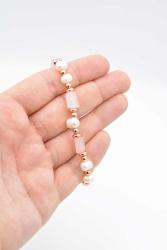 Hakiki Doğal İnci ve Pembe Kuvars Taşı Bileklik