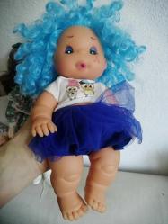 SUNMAN DAMGALI ET BEBEK KIVIRCIK MAVİ SAÇLI TOMBİŞ GÜZELLİK 24 CM boyunda çok tatlış