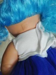 SUNMAN DAMGALI ET BEBEK KIVIRCIK MAVİ SAÇLI TOMBİŞ GÜZELLİK 24 CM boyunda çok tatlış