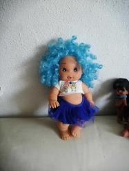 SUNMAN DAMGALI ET BEBEK KIVIRCIK MAVİ SAÇLI TOMBİŞ GÜZELLİK 24 CM boyunda çok tatlış