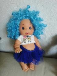 SUNMAN DAMGALI ET BEBEK KIVIRCIK MAVİ SAÇLI TOMBİŞ GÜZELLİK 24 CM boyunda çok tatlış