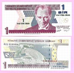 TURKEY 1 YTL PREFIX --- A21 918999 -- 2005 UNC   ÇİL