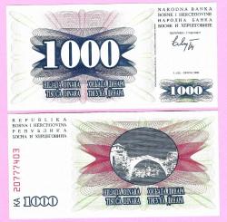 5x BOSNIA HERZEGOVINA 1000 Dinara 1992 Pick 15 UNC ÇİL
